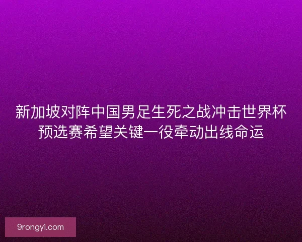 新加坡对阵中国男足生死之战冲击世界杯预选赛希望关键一役牵动出线命运